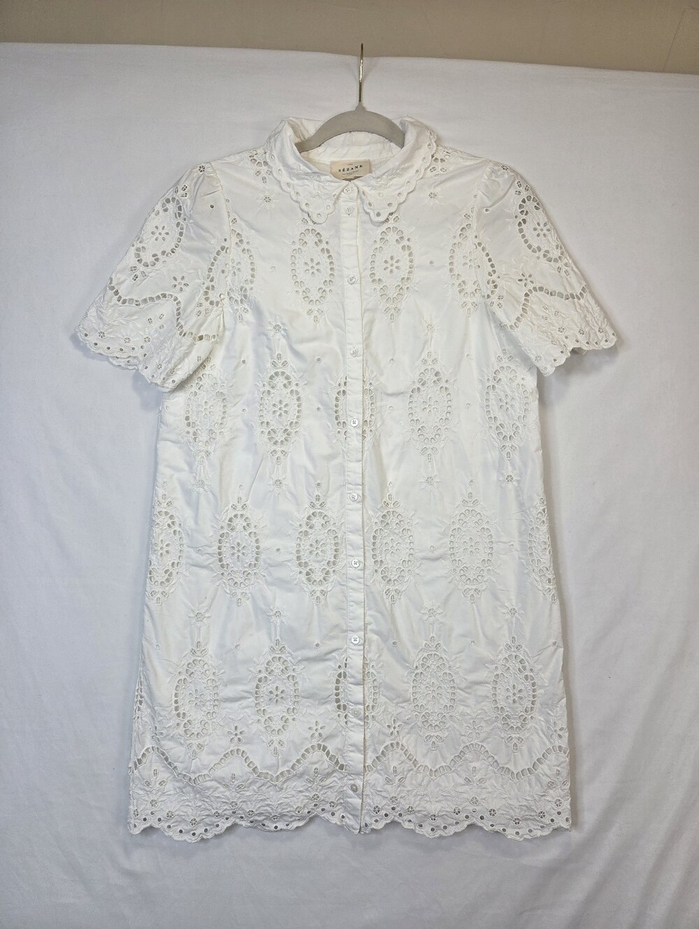 Sézane‎ Elvina Eyelet Embroidered Shirt Dress White EU 42 Runs Small - Picture 10 of 13